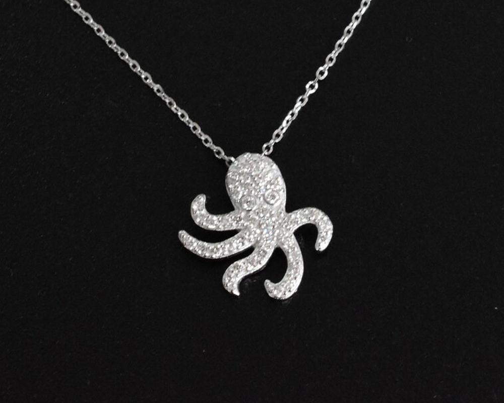 Modern 18k Gold Octopus Diamond Necklace Ocean Marine Life Jewelry For Sale