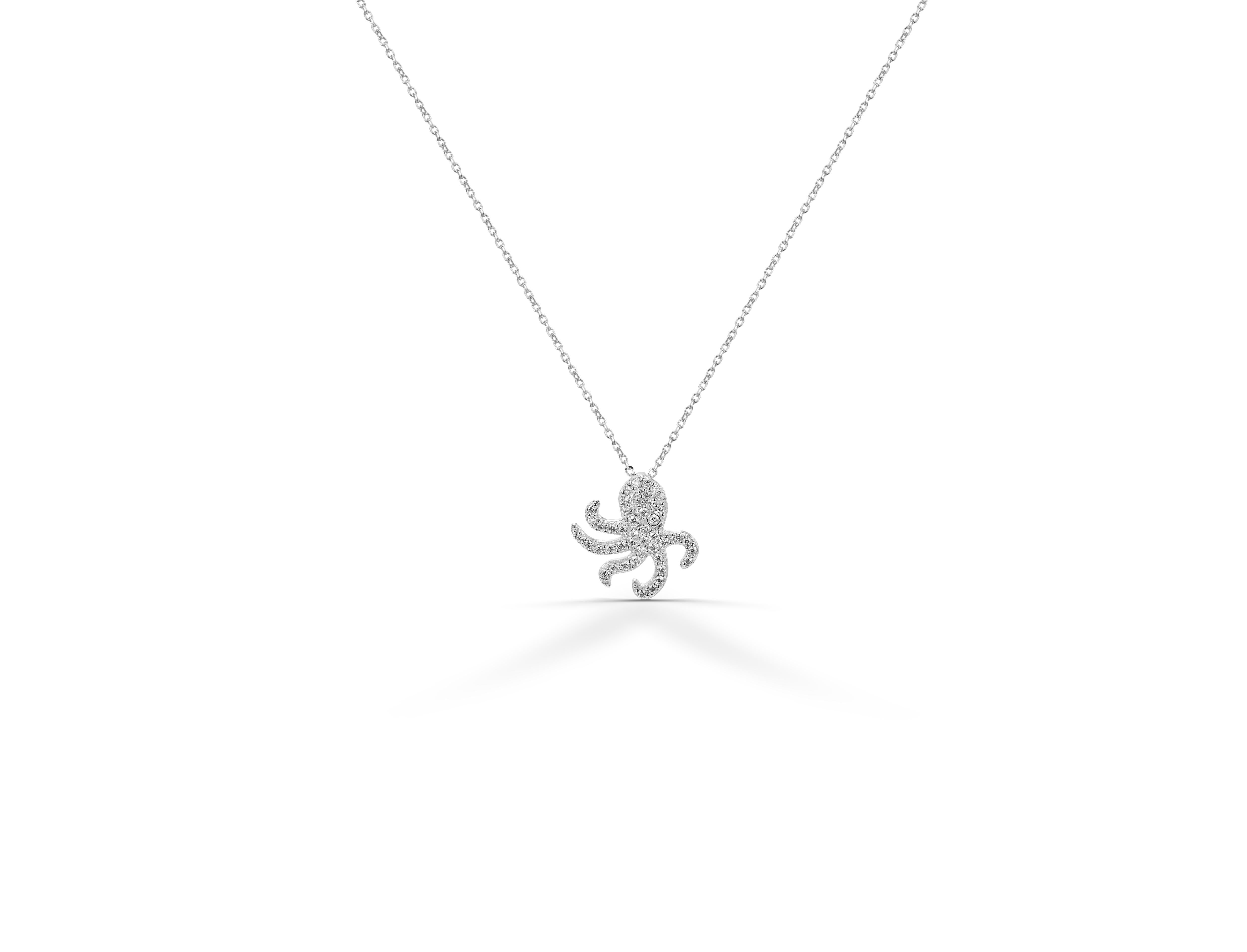18k Gold Octopus Diamond Necklace Ocean Marine Life Jewelry For Sale