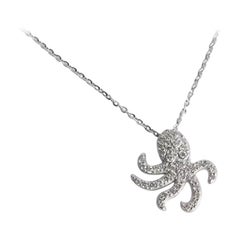 18k Gold Octopus Diamond Necklace Ocean Marine Life Jewelry