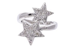 18k Gold Offset Bypass Pave Set Diamond Twin Star Ring