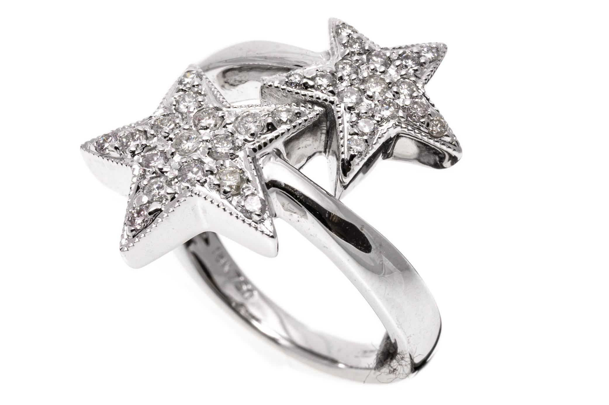 18k Gold Offset Bypass Pave Set Diamond Twin Star Ring For Sale at ...