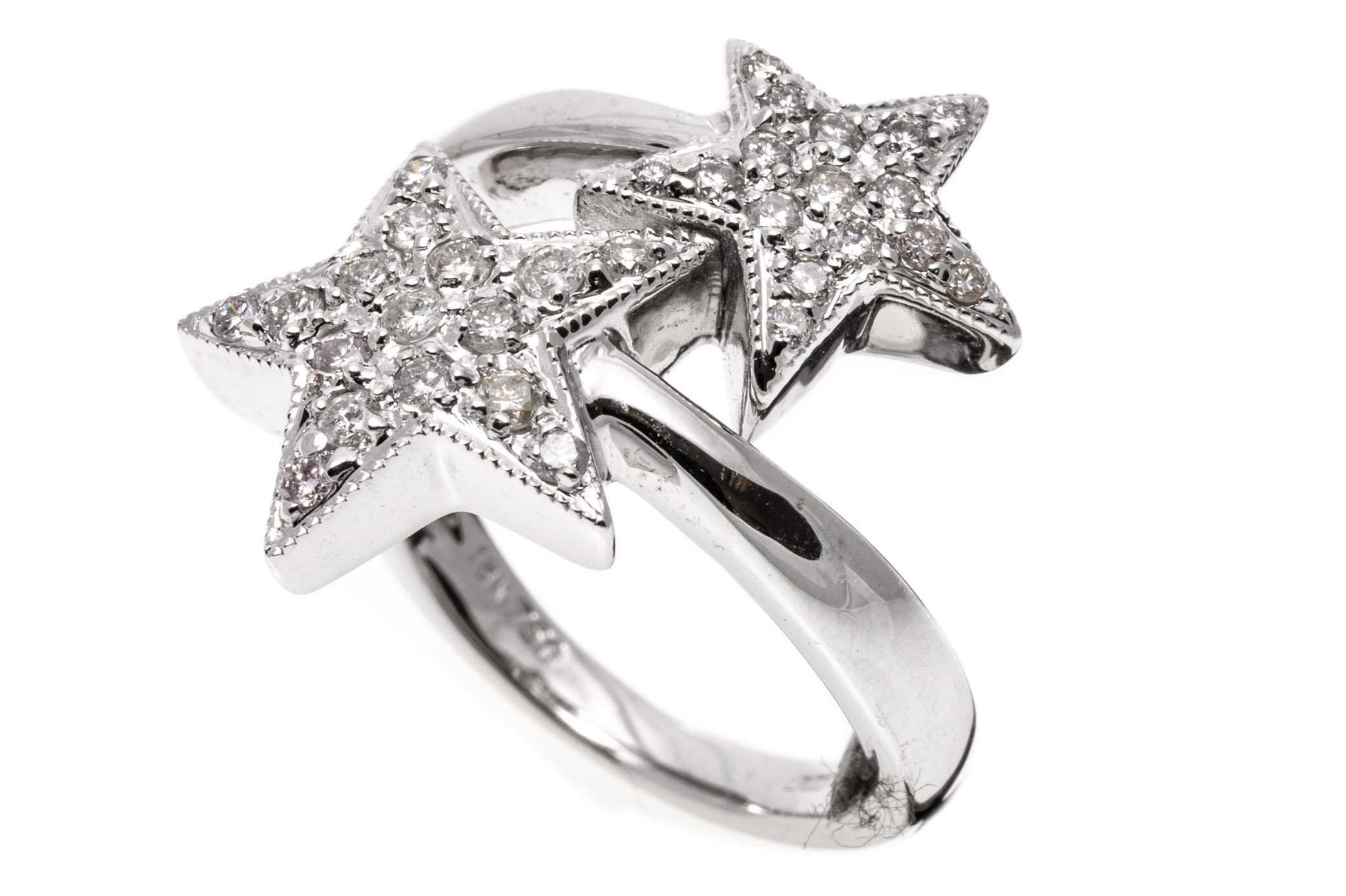 18 Karat Gold Offset Bypass Pave Set Diamant Twin Star Ring (Zeitgenössisch) im Angebot