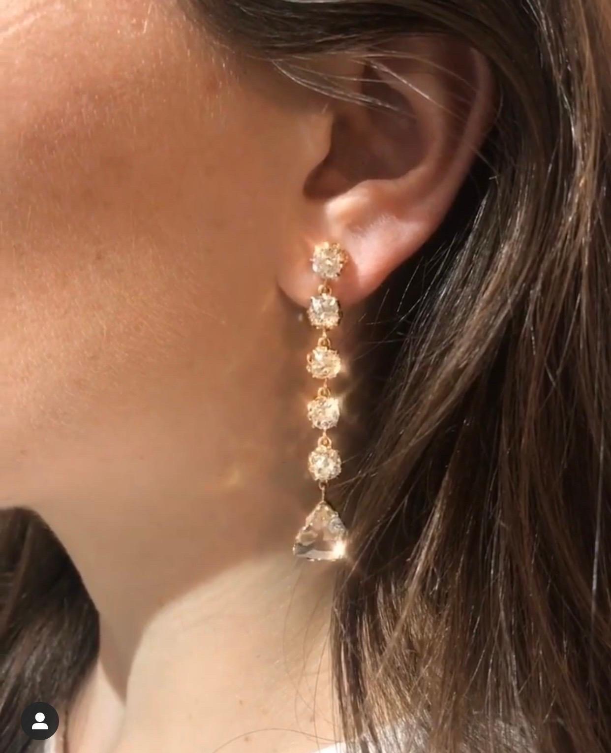 Victorien Mindi Mond Boucles d'oreilles en or de style victorien avec diamants taille vieille mine et rose de 12 carats en vente