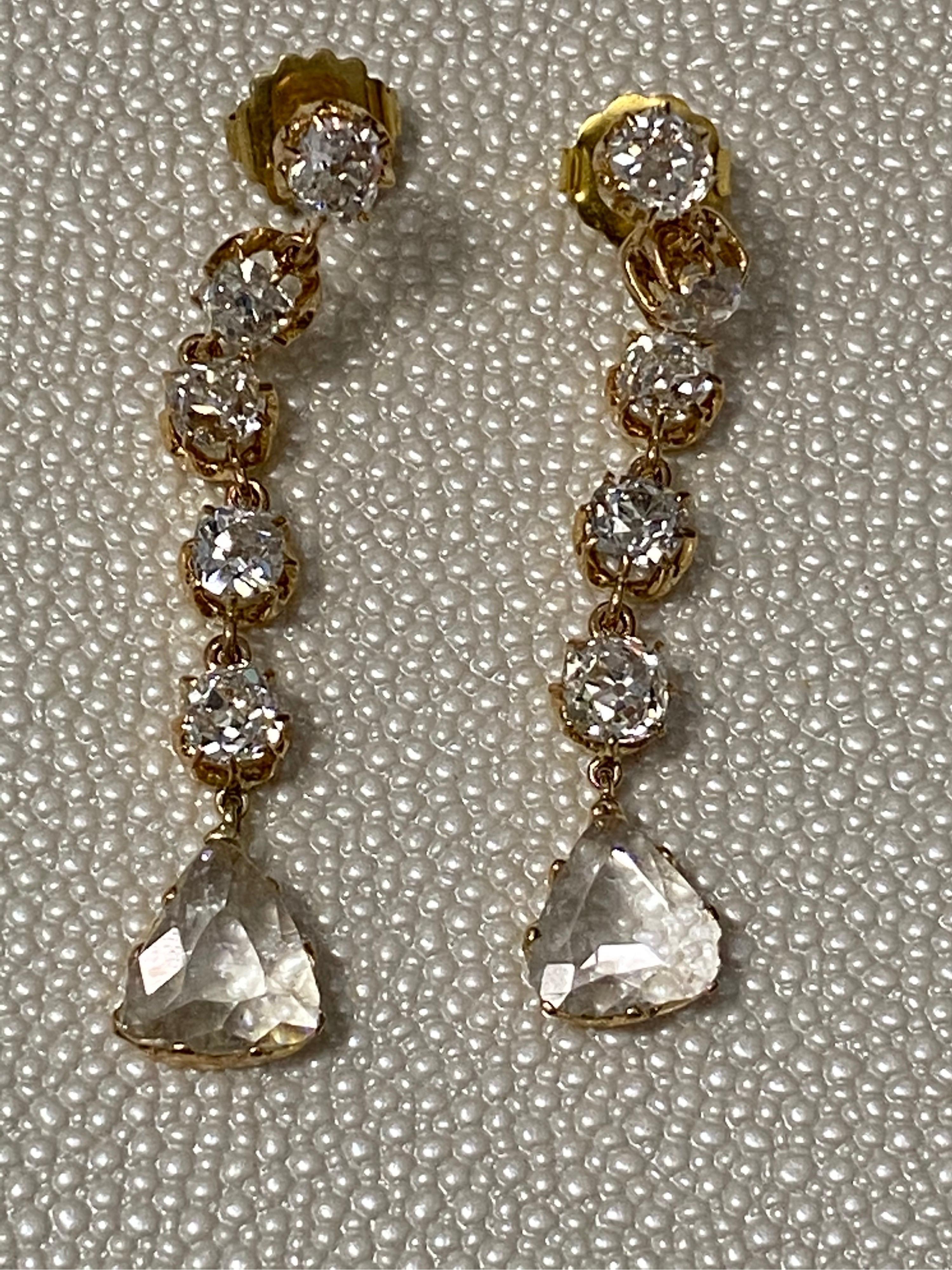 Mindi Mond Boucles d'oreilles en or de style victorien avec diamants taille vieille mine et rose de 12 carats Excellent état - En vente à New York, NY
