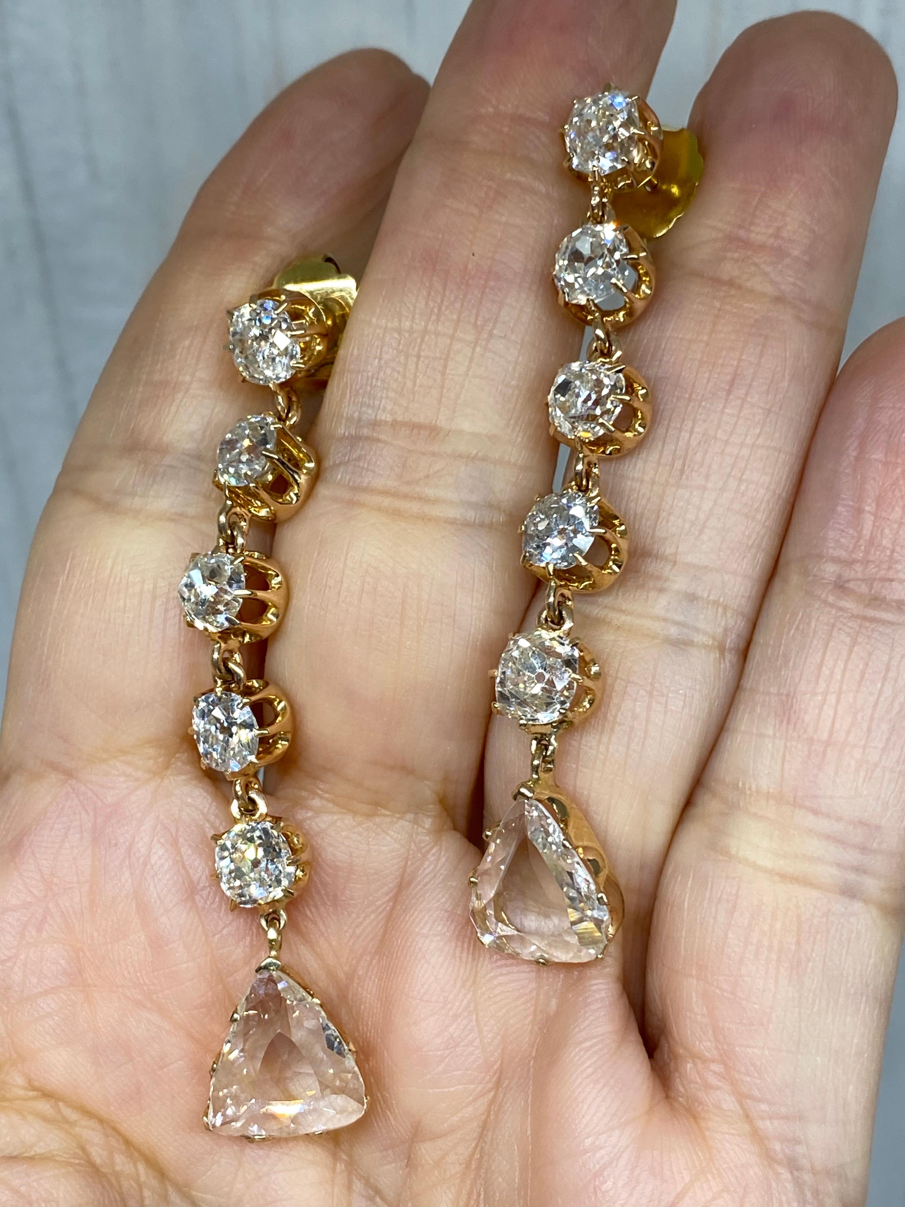 Mindi Mond Boucles d'oreilles en or de style victorien avec diamants taille vieille mine et rose de 12 carats Unisexe en vente