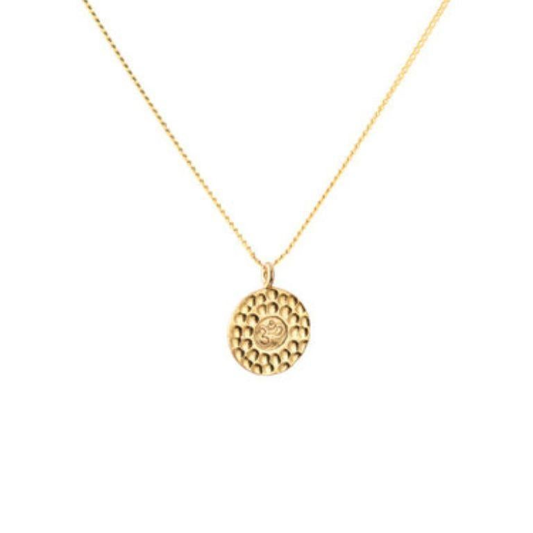Contemporary 18K Gold Om Amulet + Amethyst Crown Chakra Pendant Necklace by Elizabeth Raine For Sale