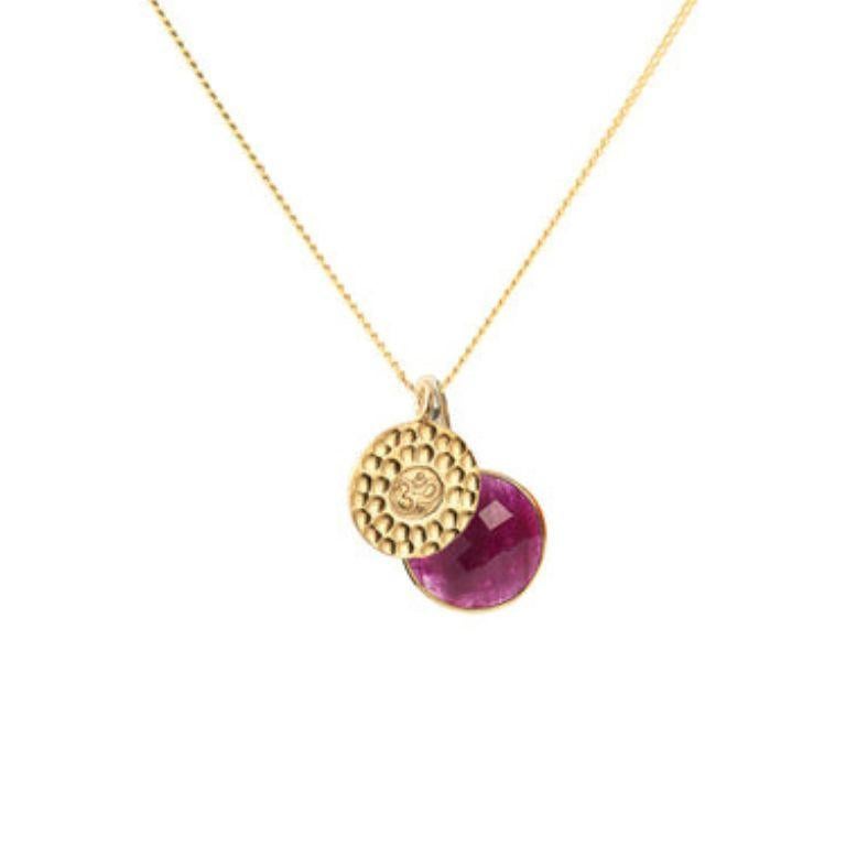 18K Gold Om Amulet + Amethyst Crown Chakra Pendant Necklace by Elizabeth Raine For Sale 3