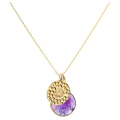 18K Gold Om Amulet + Amethyst Crown Chakra Pendant Necklace by Elizabeth Raine