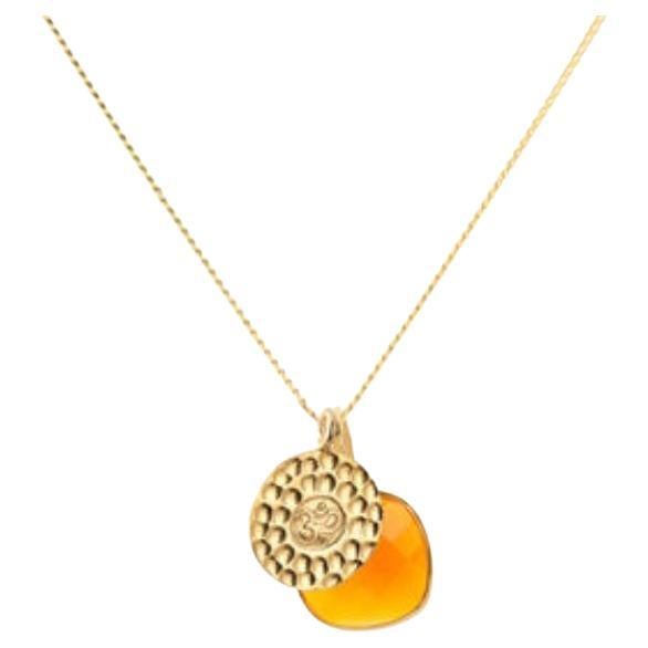 Women's or Men's 18K Gold Om Amulet + Citrine Solar Plexus Chakra Pendant Necklace For Sale