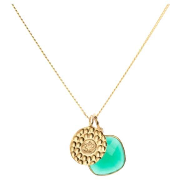 18K Gold Om Amulet + Green Onyx Heart Chakra Pendant Necklace by Elizabeth Raine For Sale