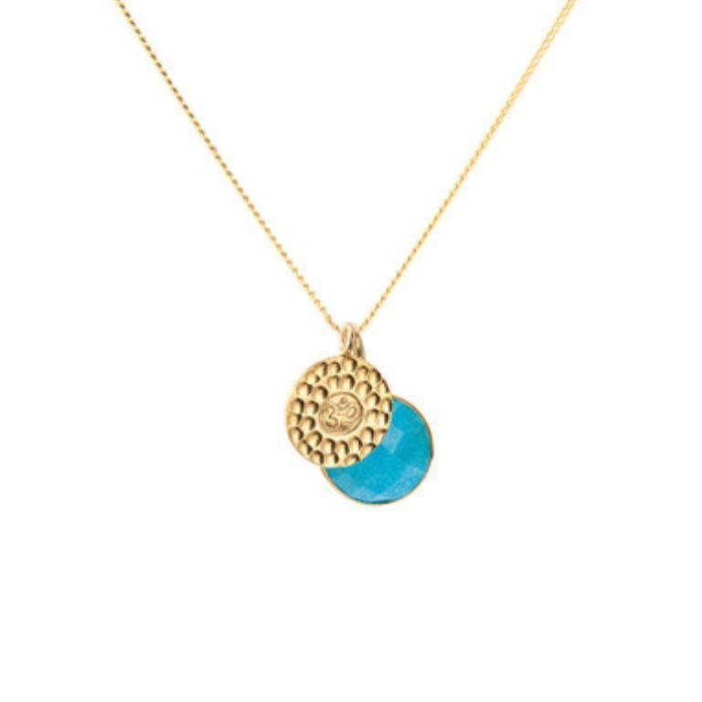 18K Gold Om Amulet + Lapis Lazuli Third Eye Chakra Pendant Necklace For Sale 1