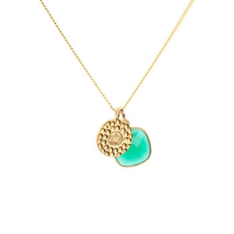18K Gold Om Amulet + Lapis Lazuli Third Eye Chakra Pendant Necklace For Sale 2