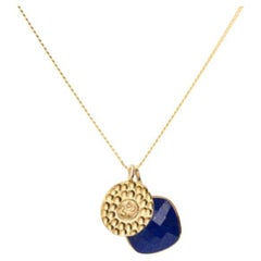 18 Karat Gold Om Amulet + Lapislazuli Lazuli Third Eye Chakra Anhänger Halskette