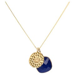 18K Gold Om Amulet + Turquoise Throat Chakra Pendant Necklace by Elizabeth Raine