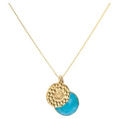 18 Karat Gold Om Amulet + Türkis Throat Chakra Anhänger Halskette von Elizabeth Raine