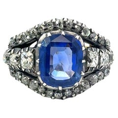 Oro 18k su argento Zaffiro e diamante Anello -