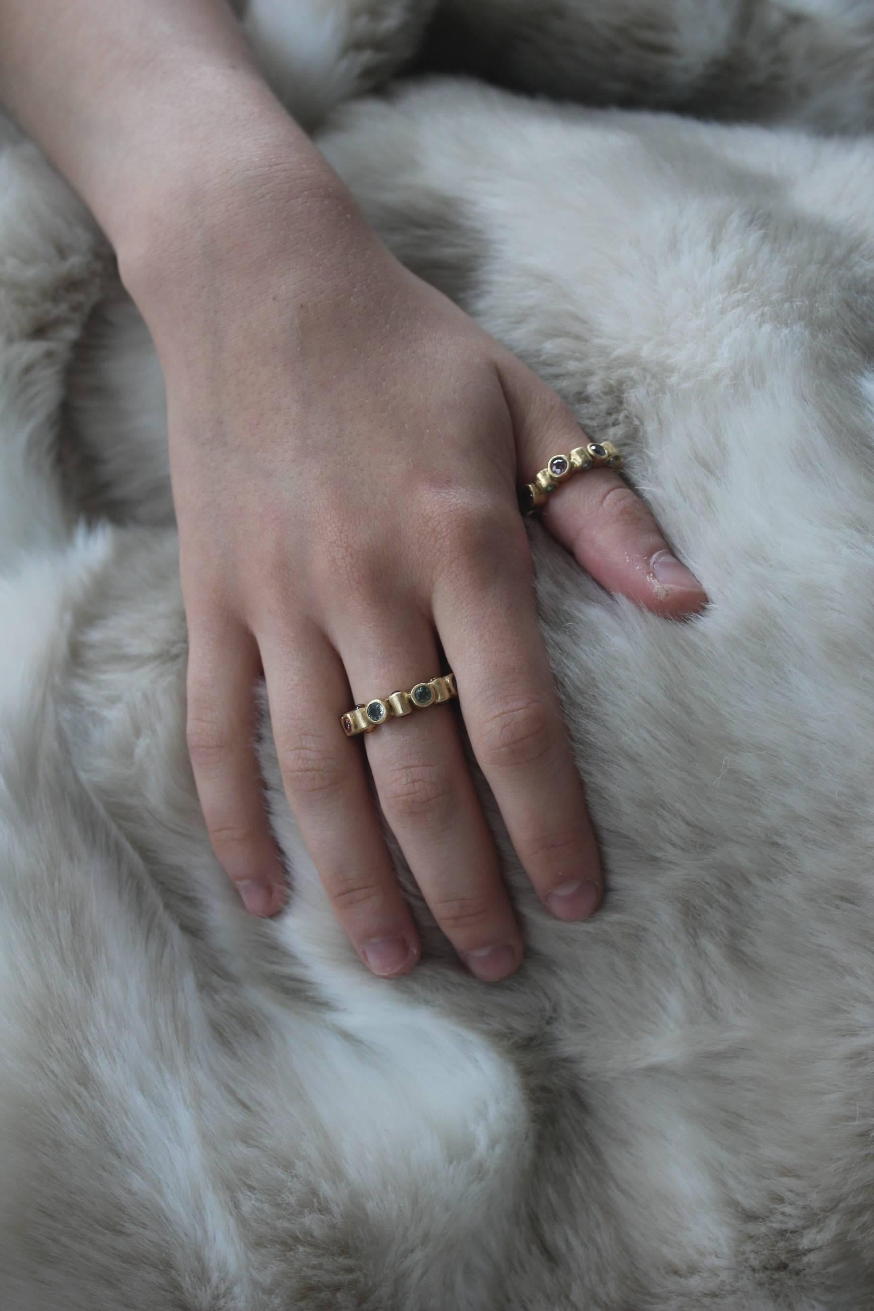 Sapphires Tsavorites Tanzanites 18K Solid Gold Fashion or Bridal Handmade Ring For Sale 11