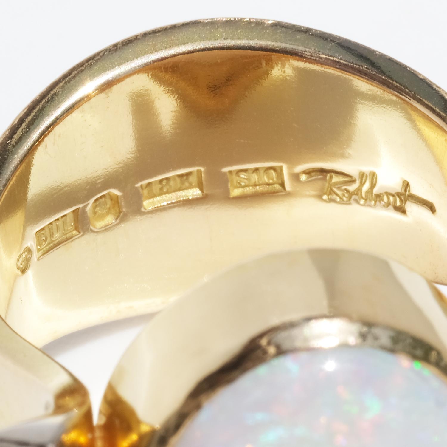 Anello vintage in oro 18 carati, opale e diamanti del maestro svedese Eric Robbert 1992 in vendita 5