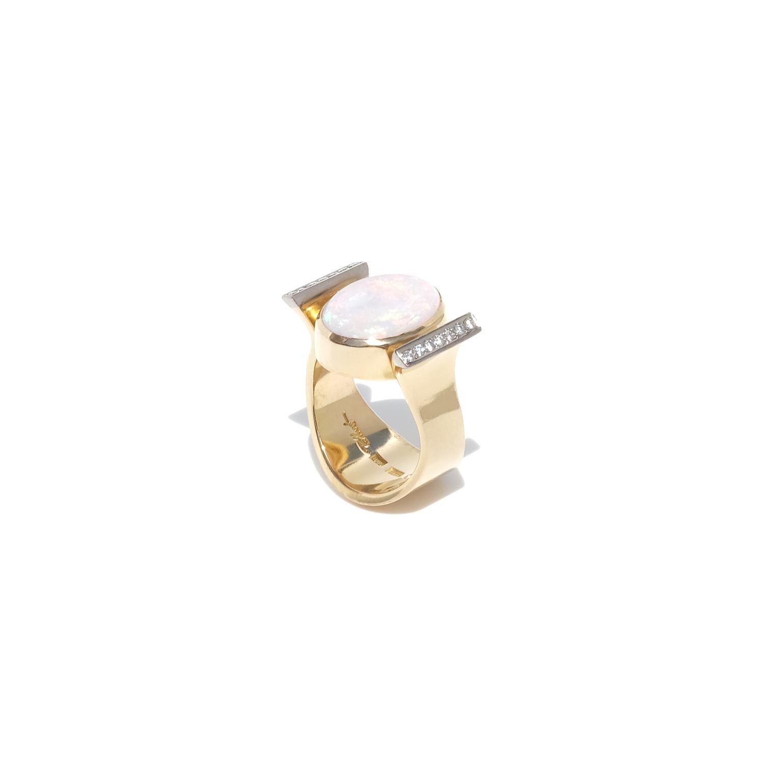 Anello vintage in oro 18 carati, opale e diamanti del maestro svedese Eric Robbert 1992 in vendita 3