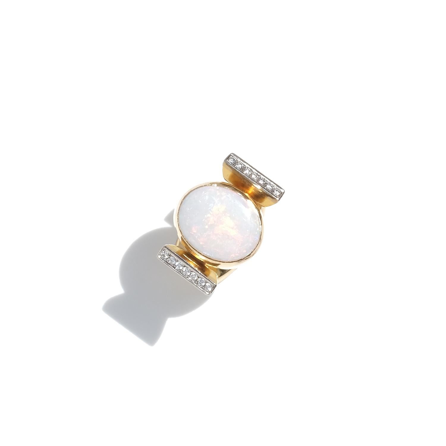 Anello vintage in oro 18 carati, opale e diamanti del maestro svedese Eric Robbert 1992 in vendita 4