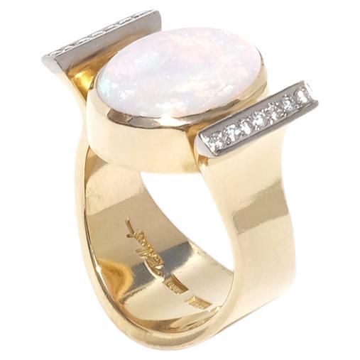 Anello vintage in oro 18 carati, opale e diamanti del maestro svedese Eric Robbert 1992 in vendita