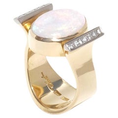 18K Gold, Opal and Diamonds Vintage Ring by Swedish Master Eric Robbert 1992