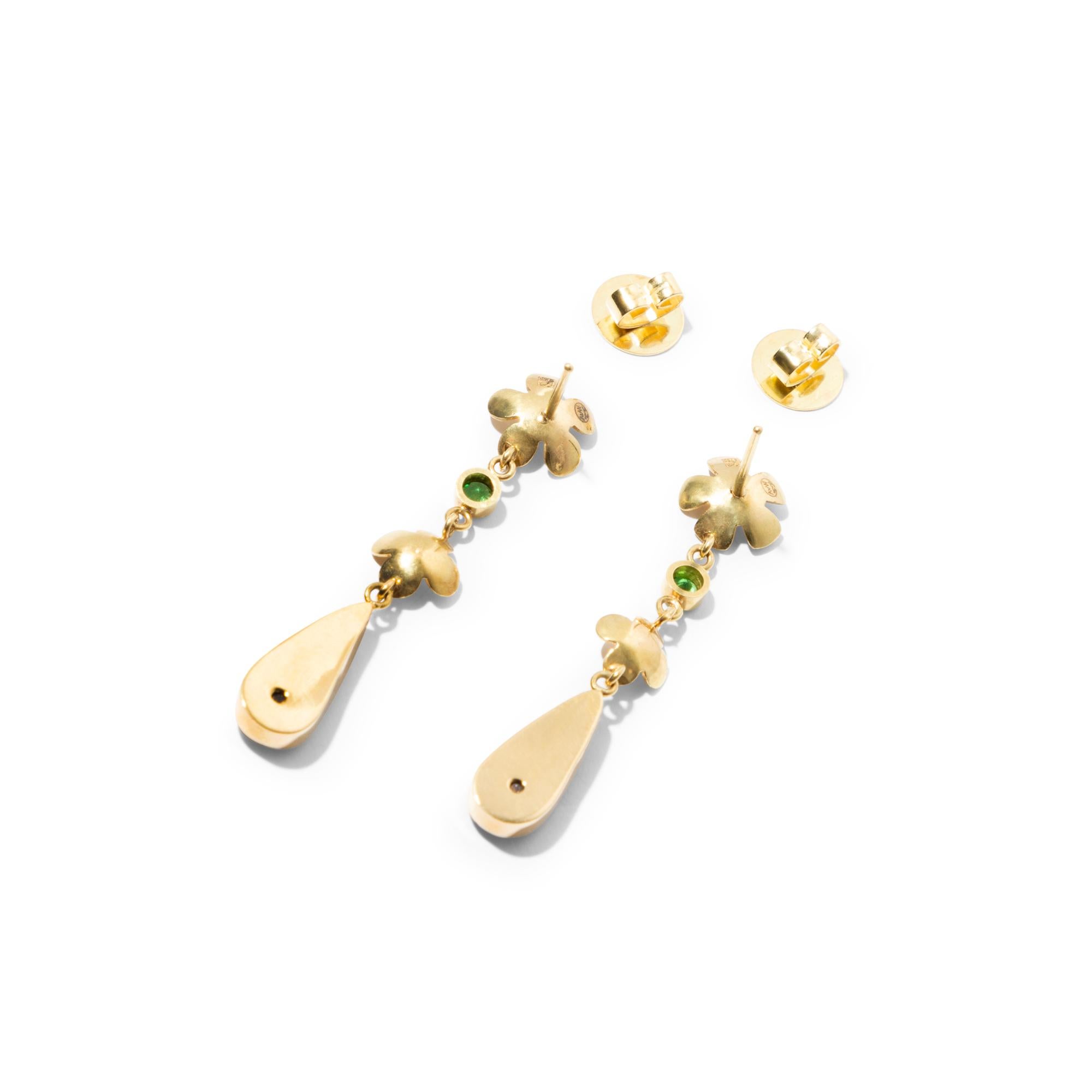 Artisan 18k Gold Opal and Peridot Drop Earrings For Sale
