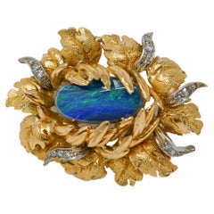 18k Gold Opal Diamond Brooch