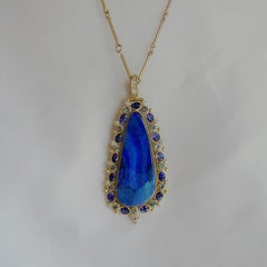 18k Gold, Opal, Sapphire & Diamond Pendant