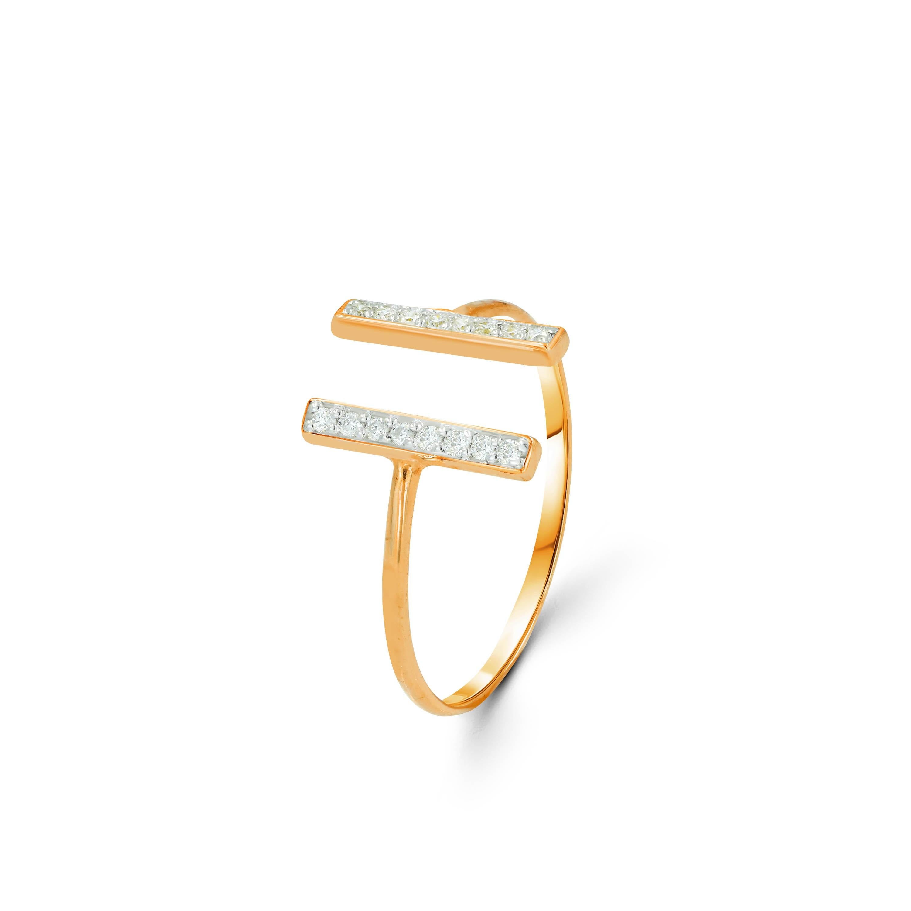 En venta: Anillo de diamantes en barra abierta de oro de 18k Anillo de diamantes en barra paralela Anillo de diamantes minimalista  2