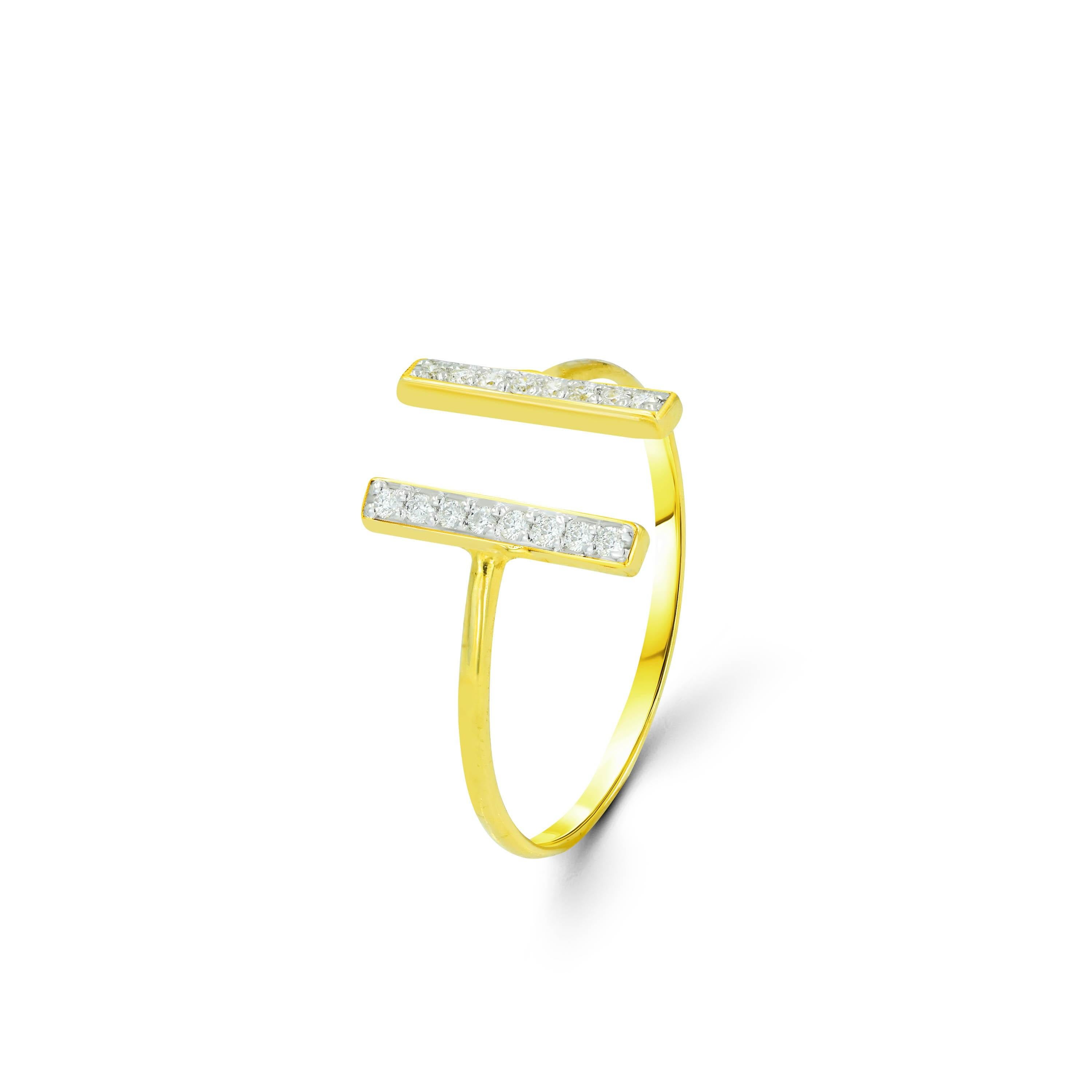En venta: Anillo de diamantes en barra abierta de oro de 18k Anillo de diamantes en barra paralela Anillo de diamantes minimalista  3