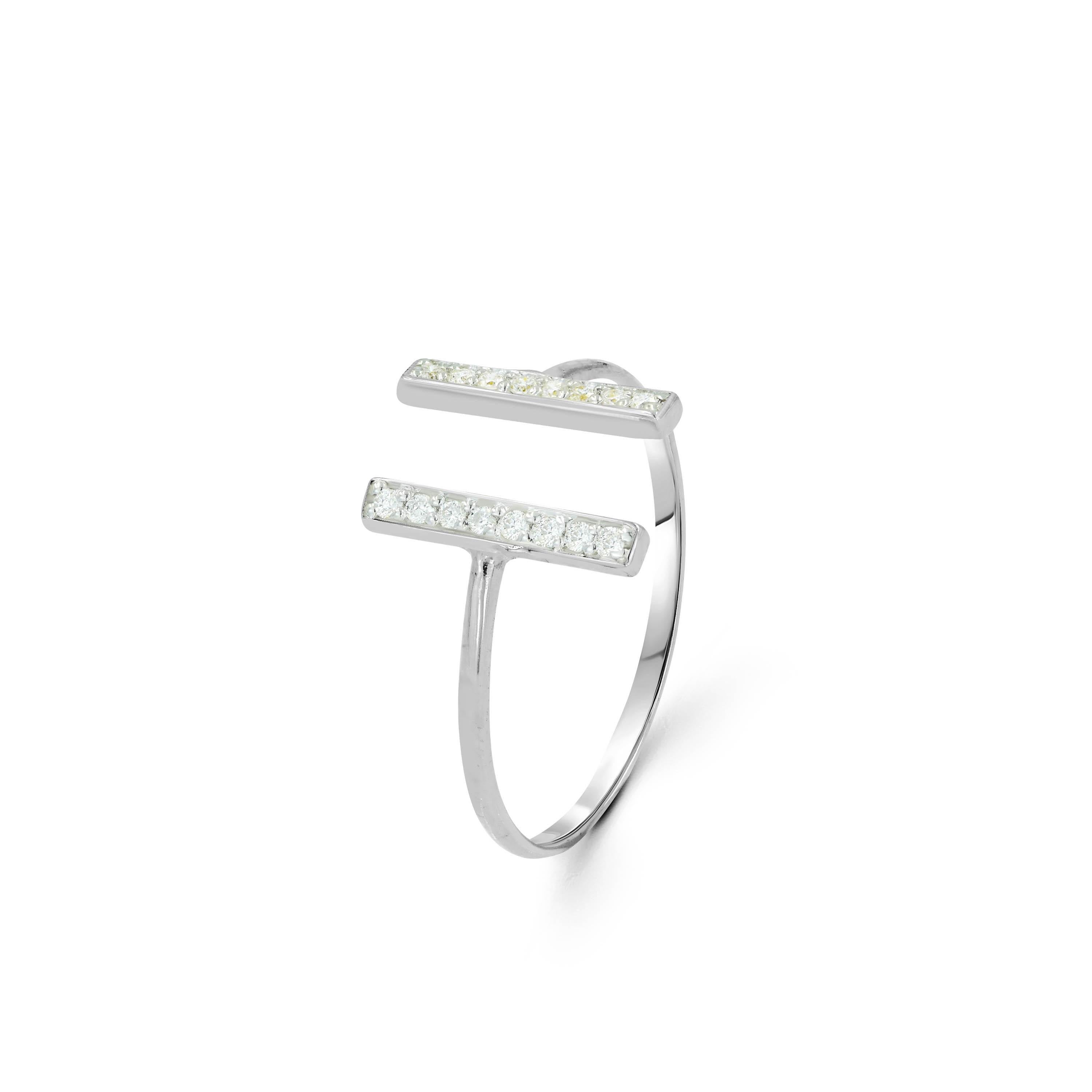 En venta: Anillo de diamantes en barra abierta de oro de 18k Anillo de diamantes en barra paralela Anillo de diamantes minimalista  4