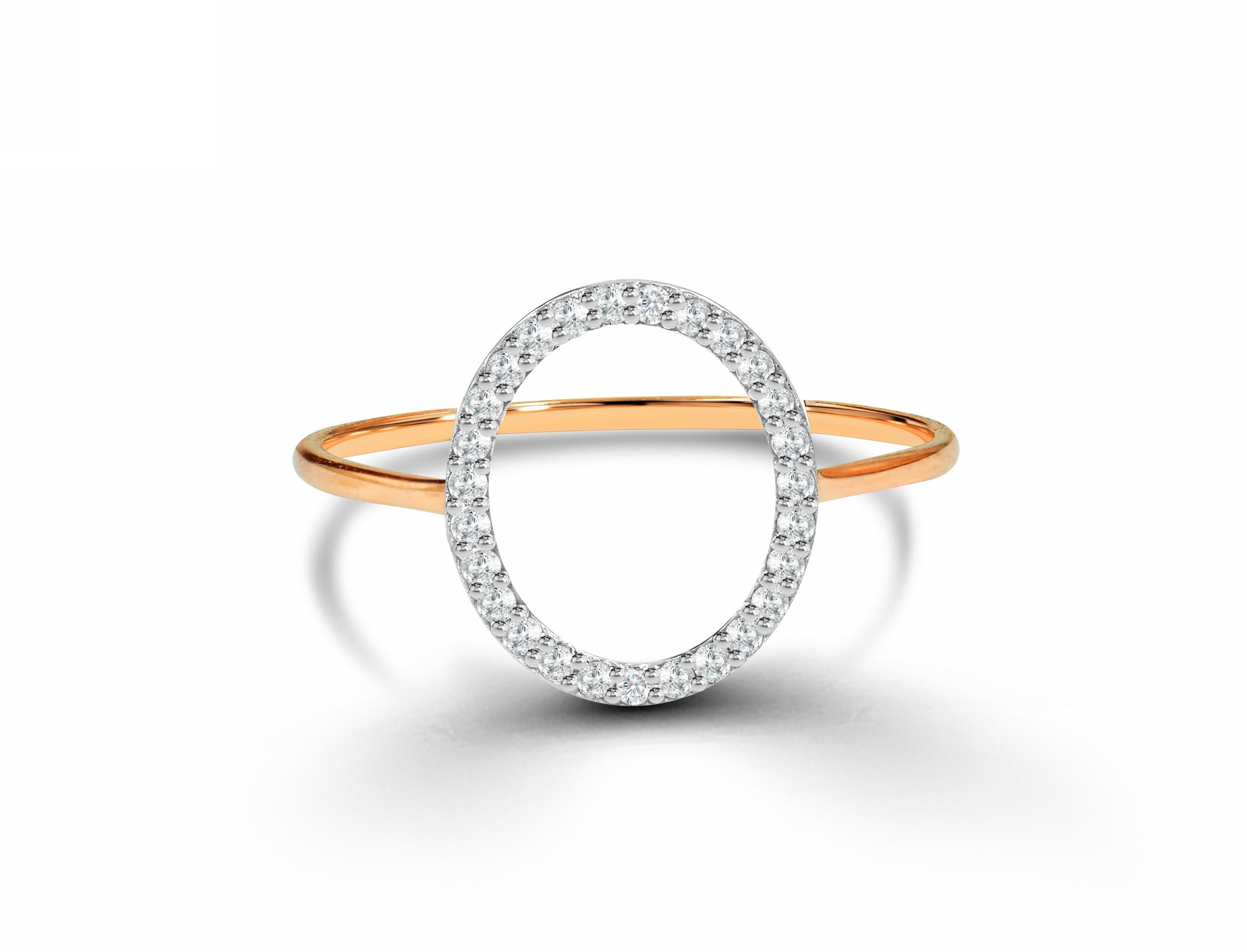 For Sale:  18K Gold Open Circle Diamond Ring Semi-Oval Proposal Ring 2