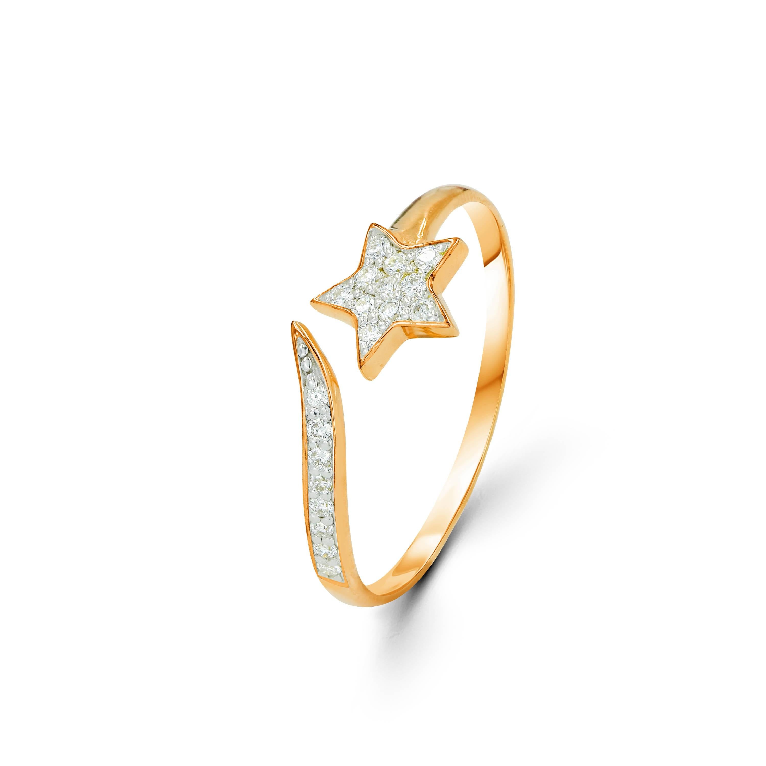 En vente :  Bague étoile tourbillonnante en or 18 carats avec anneau ouvert et diamants 2