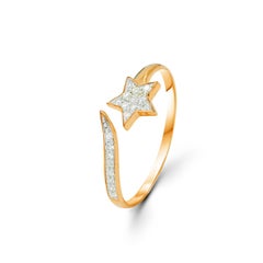 18k Gold Open Diamond Star Ring Open Ring Band Shooting Star Ring