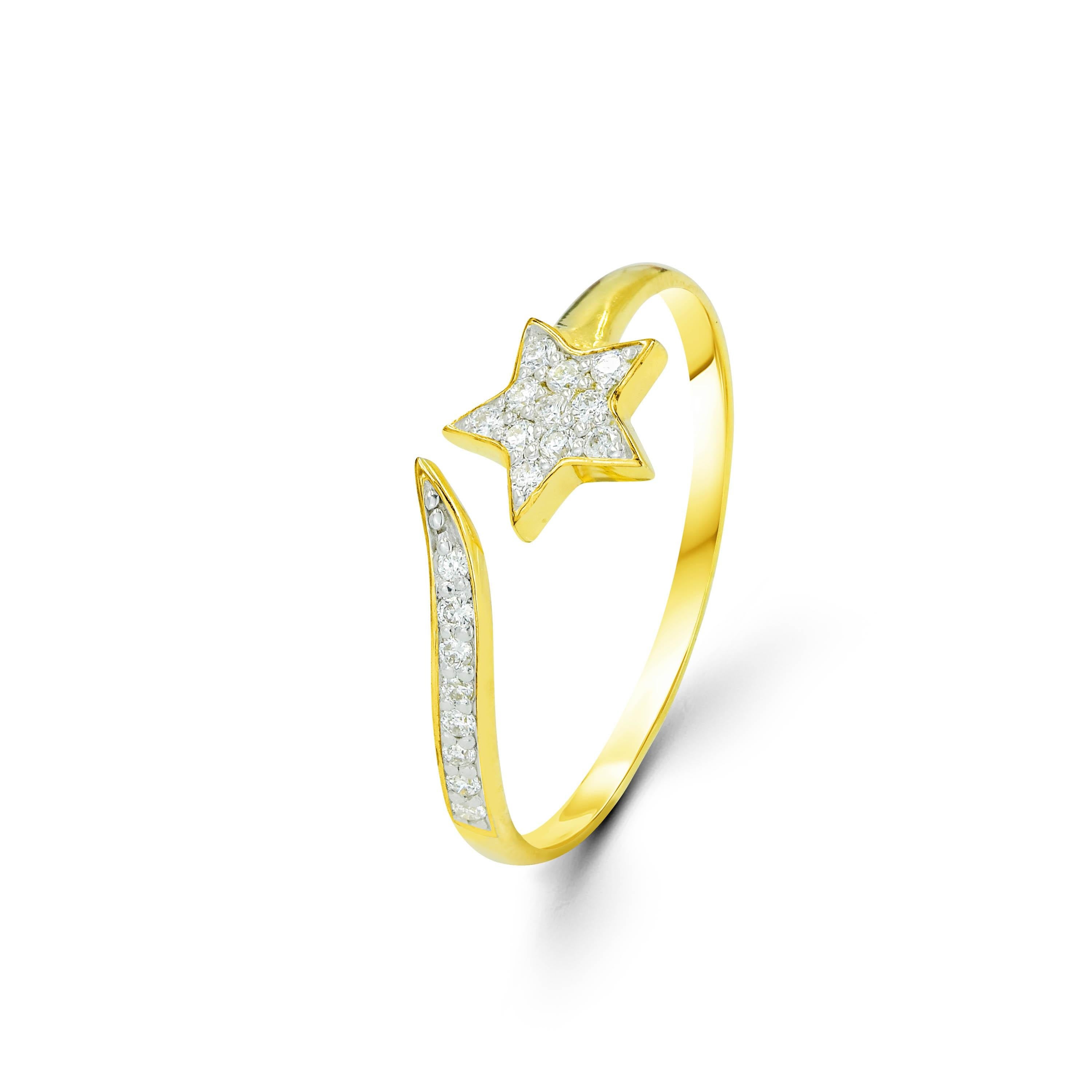 En vente :  Bague étoile tourbillonnante en or 18 carats avec anneau ouvert et diamants 3