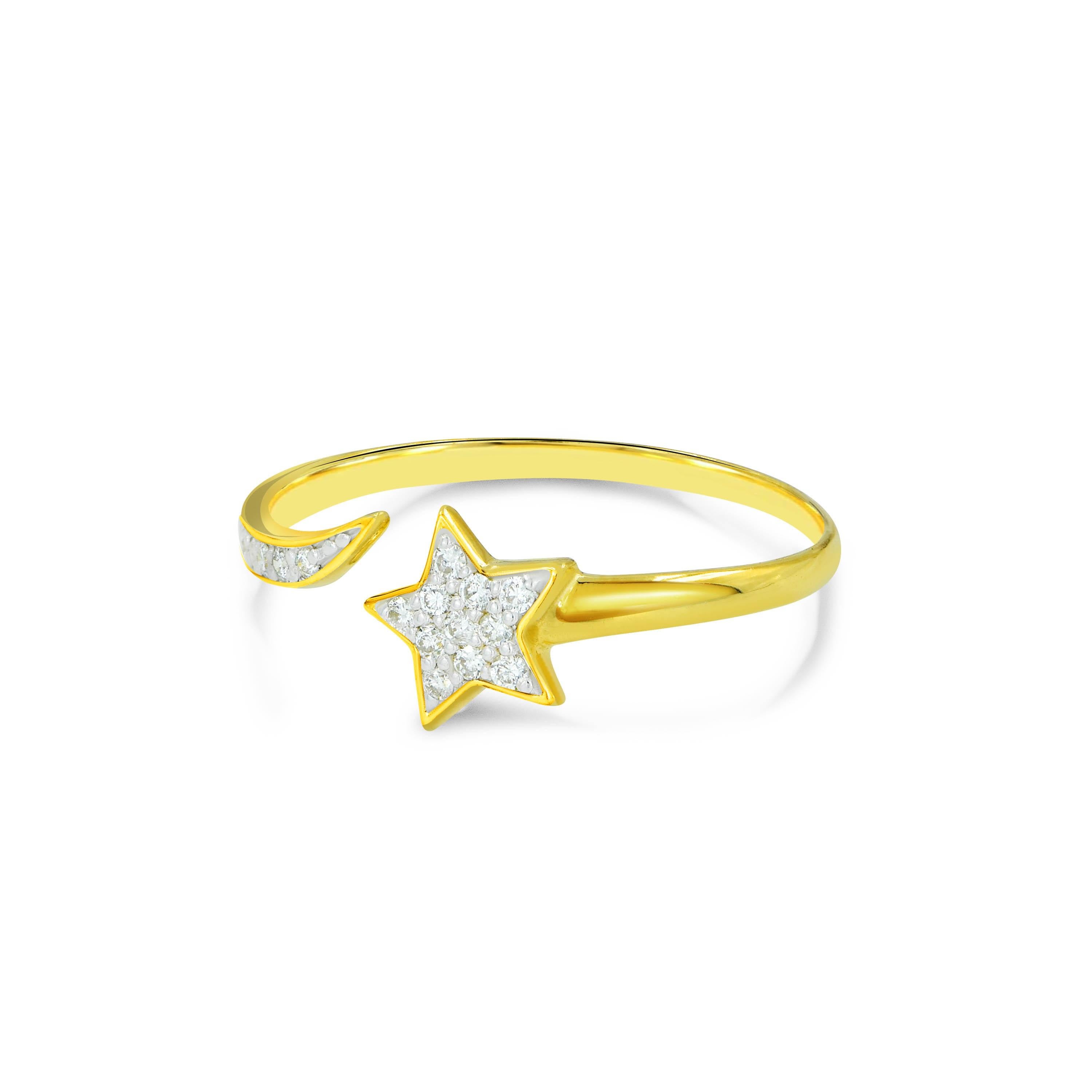 For Sale:  18k Gold Open Diamond Star Ring Open Ring Band Shooting Star Ring 5