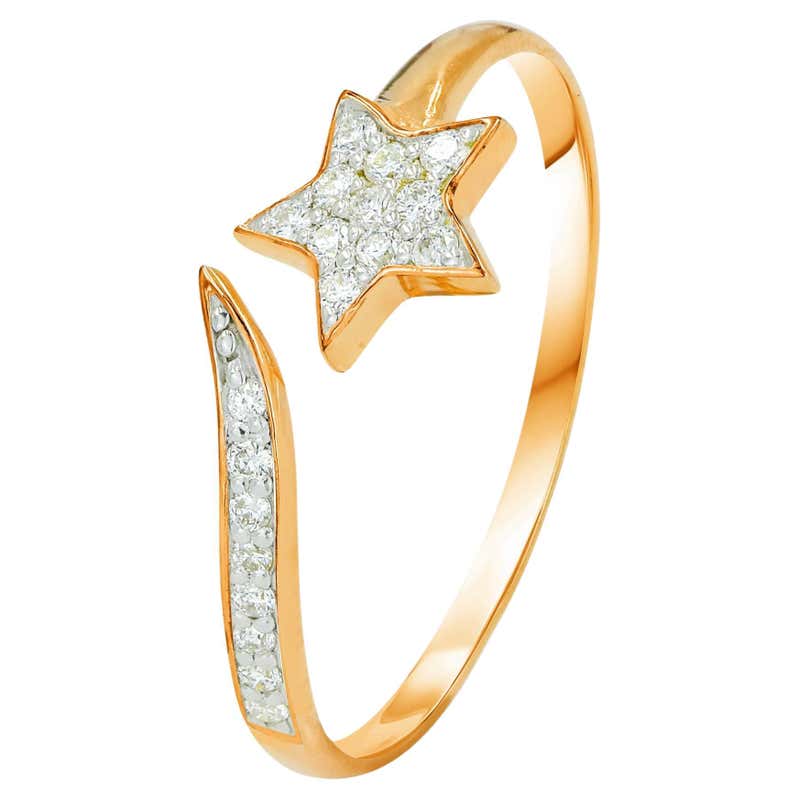 Star Rings With Triangle Design Diamond Star Ring. 18k Yellow Gold Diamond Ring. Shooting Star Wrap ...