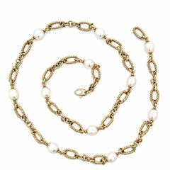Collana in oro 18k con catena a cavo intrecciato aperto e maglie rotonde con perle, lunghezza 32"