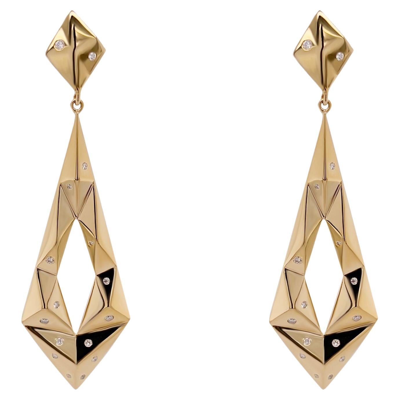18k Gold Origami Kite Earrings with Scattered Diamonds