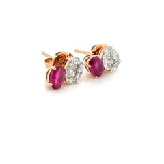 18k Gold Oval Burmese Ruby Cts 1.17 and South African Diamond Earrings