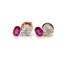 18k Gold Oval Burmese Ruby Cts 1.17 and South African Diamond Earrings
