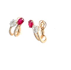 18k Gold Oval Burmese Ruby Cts 1.18 and Diamond Earrings
