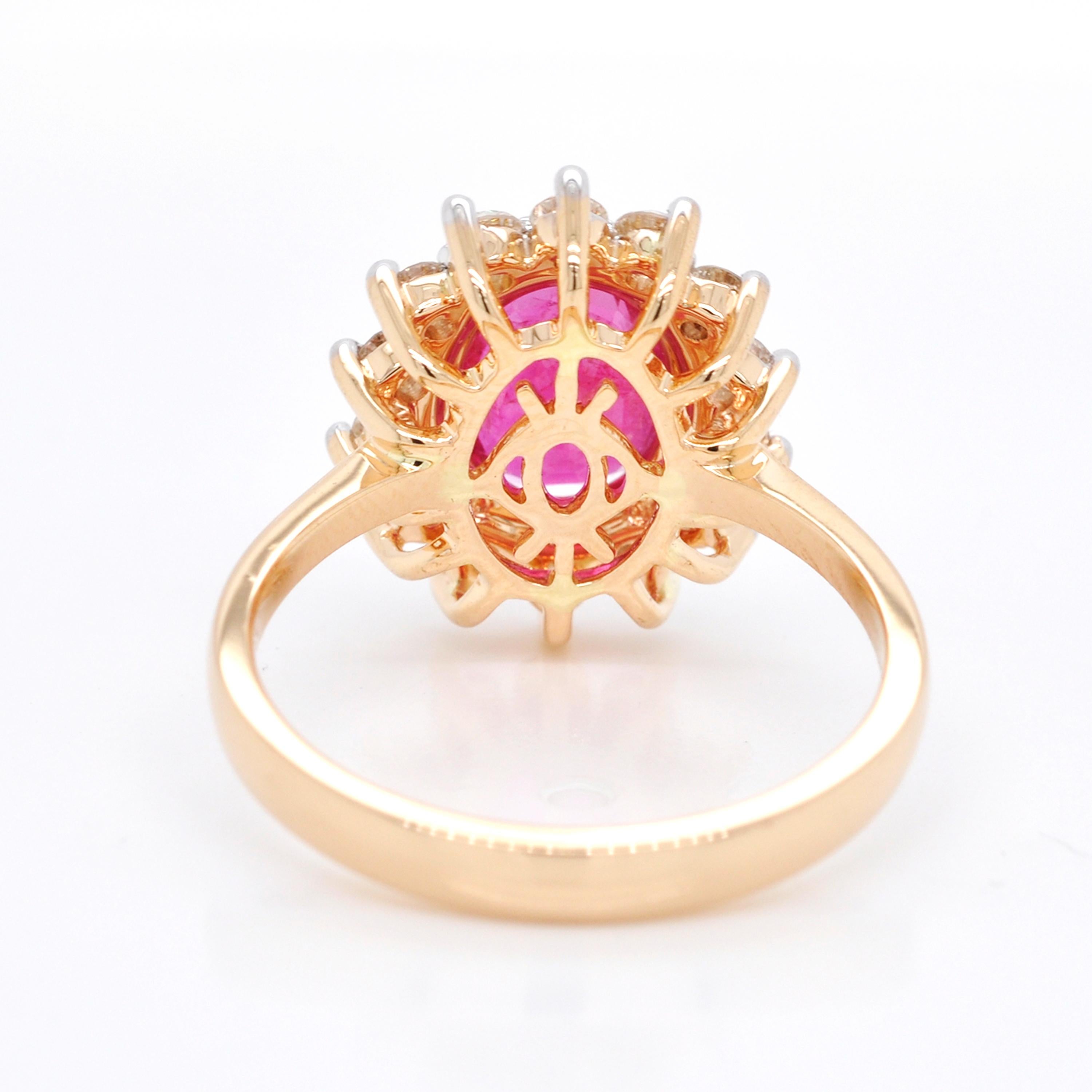 18K Gold Oval Certified Mozambique Ruby Diamond Cluster Engagement Bridal Ring 1