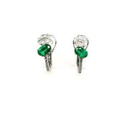 18k Gold Oval Colombian Emerald Cts 0.66 and Diamond Earrings
