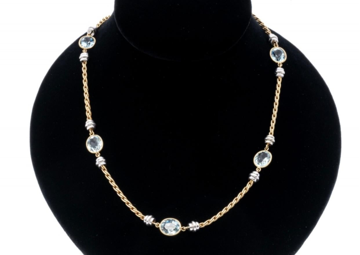 Contemporary 18K Gold Oval Faceted Aquamarine (App. 25.8 TCW) Station Necklace For Sale