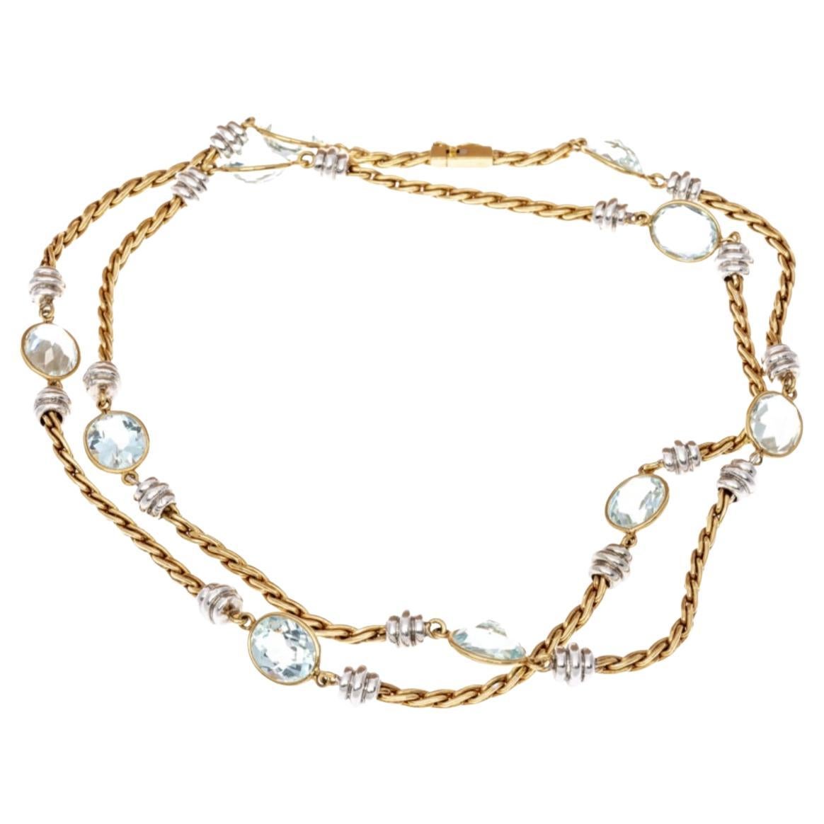 18K Gold Oval Faceted Aquamarine (App. 25.8 TCW) Station Necklace For Sale
