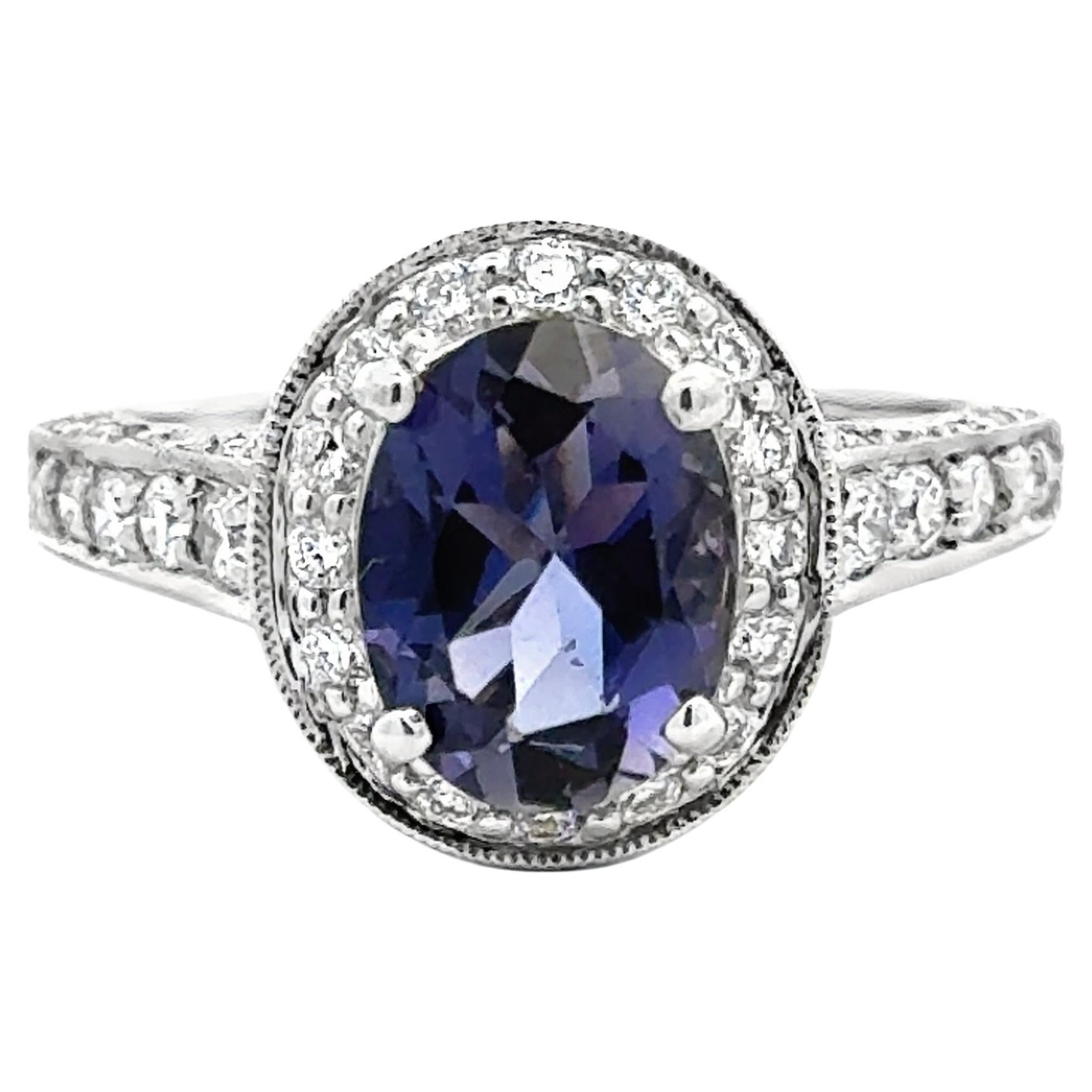 18K Gold Oval Iolite and White and Yellow Diamond Ring