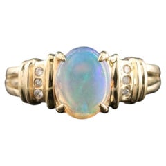 18K Gold Oval Opal and Diamond 21st Century Cocktail Ring