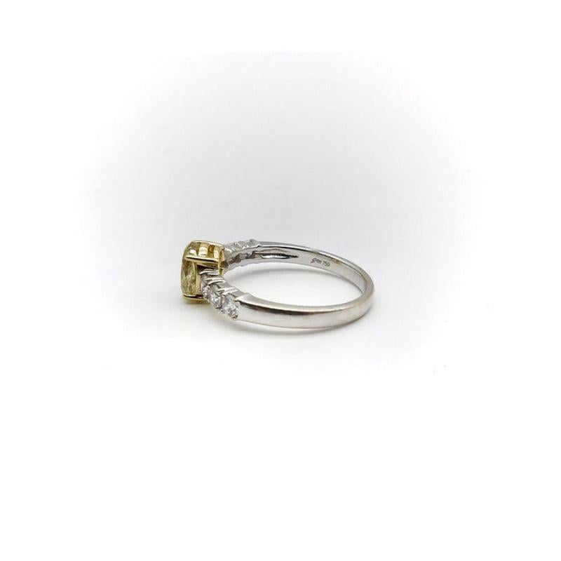 Women's or Men's 18K Gold Oval Yellow Diamond and Diamond Ring For Sale